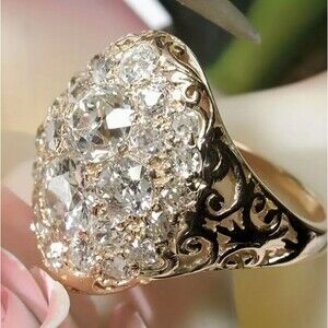 Gold Carved Band Domed CZs Ring Size 7 Pretty on Hand